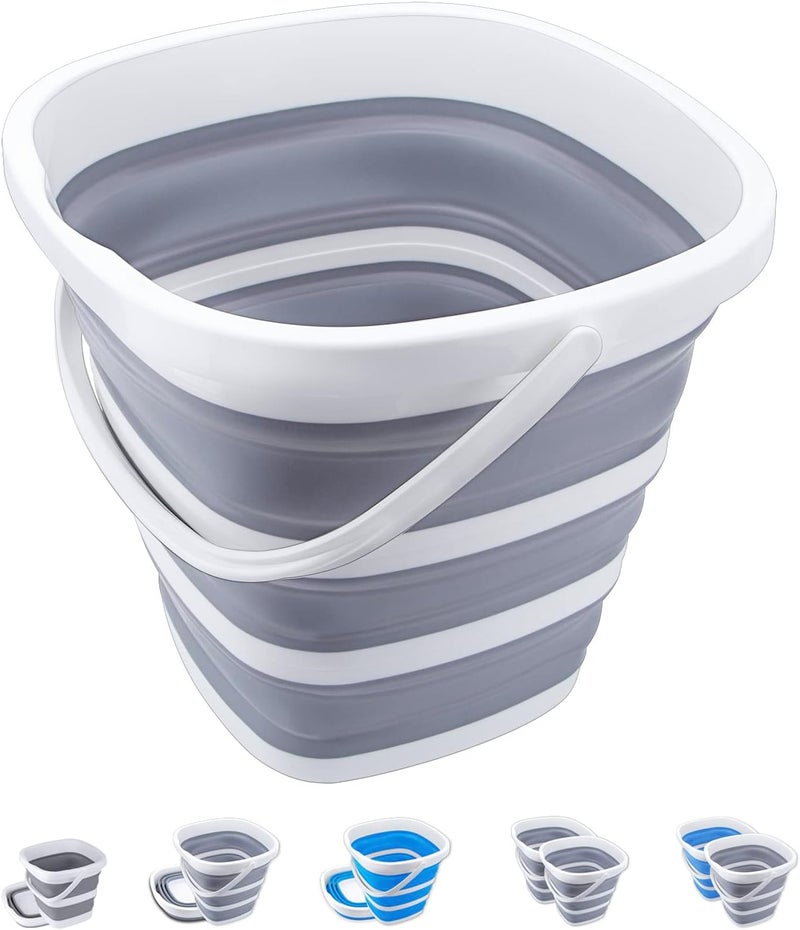 Craftend Collapsible Bucket 10L 2.6 Gallon Cleaning Bucket Mop Bucket Folding Foldable Portable Small Plastic Water Supplies for Outdoor Garden Camping Fishing Car Wash Space Saving Grey Square - Image 1